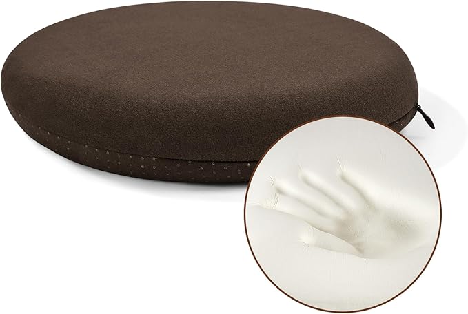 BUYUE Memory Foam Seat Cushion, Dia 13" Soft Velvet Round Stool Cushion Anti-Slip Chair Pads, S, Brown