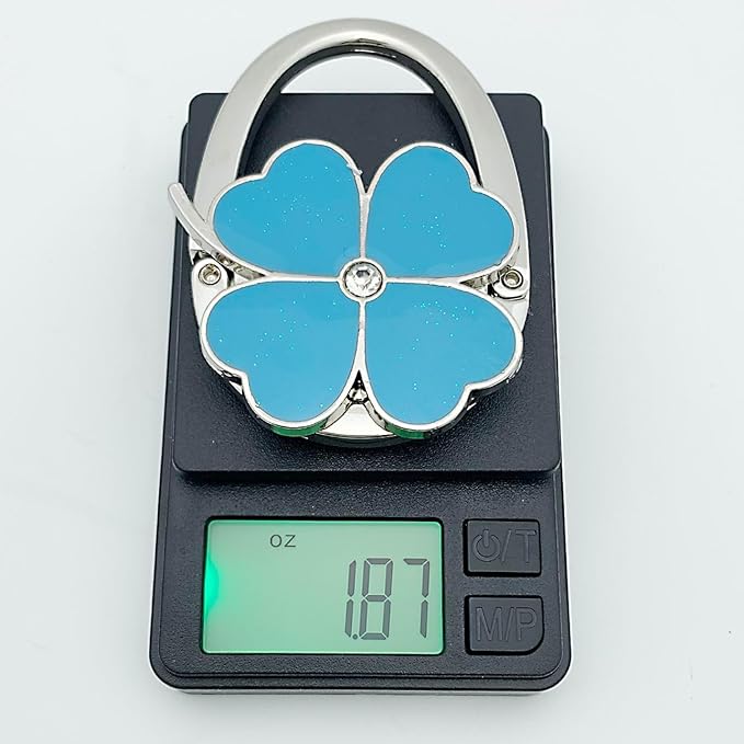 ROFLYER Four Leaf Clover Design Foldable Handbag Hanger Folding Purse Table Hook Holder (Blue)