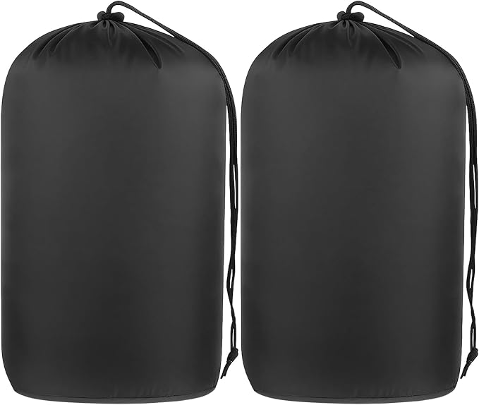 Quinnsus 2-Pack Stuff Sack, Waterproof Outdoor Storage Sack Drawstring Bag, Lightweight Ripstop Sleeping Bag Compression Sack for Camping Hiking Backpacking