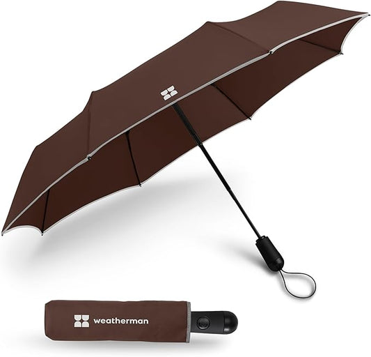 Weatherman Umbrella - Premium Small Compact Mini Umbrellas for Traveling - Windproof Umbrellaas Resists Up to 45 MPH Winds - Traveling Umbrellasa for Rain, Wind, Purse, Pocket, Backpack, Car - Portable Travel Umbrellas Easy Auto Open Close w/ Strong Fi...