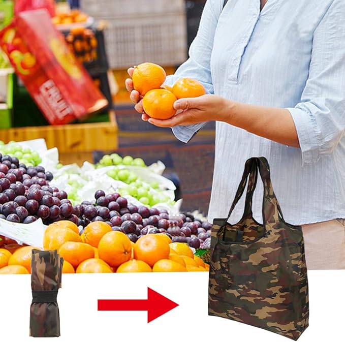 Aricsen 20 Pack 15x4.5x15 Inch Mixed Color Reusable Grocery Bags with Handles Bulk, Shopping Foldable Kitchen Bags Large Capacity Machine Washable Nylon Tote Bags, Polyester Fabric