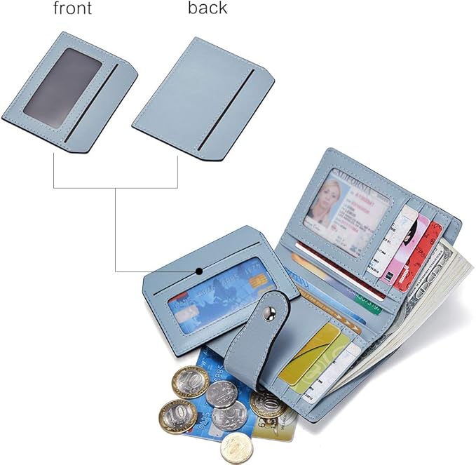 BOSTANTEN Women Leather Wallet RFID Blocking Small Bifold Zipper Pocket Wallet Card Case Purse with ID Window