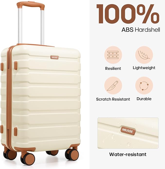Luggage Sets 3 Piece, 20 Inch Hardshell Carry On Luggage 22x14x9 Airline Approved, Suitcase with TSA Locks & YKK Zippers, Carry On Suitcase with Wheels for Men & Women Travel