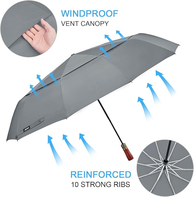 G4Free 54 Inch Large Compact Windproof Golf Umbrella for Rain Oversized Auto Open Close Folding Travel 10 Ribs Vented Double Canopy Umbrella for Women Men