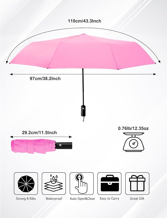 SoulRain Travel Umbrella - Compact Umbrella for Rain - Perfect Large Auto Folding Umbrella - Ideal Car umbrella, Small umbrella, and Travel Companion