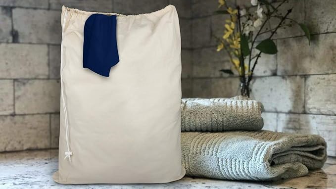 Urban Villa Laundry Bags 1-Pack 28”x36" Extra-Large Cotton Canvas Heavy Duty Washable Durable Travel Laundry Sacks with Drawstring Closure Reusable Hamper Liners for Dirty Clothes Delicates & Lingerie
