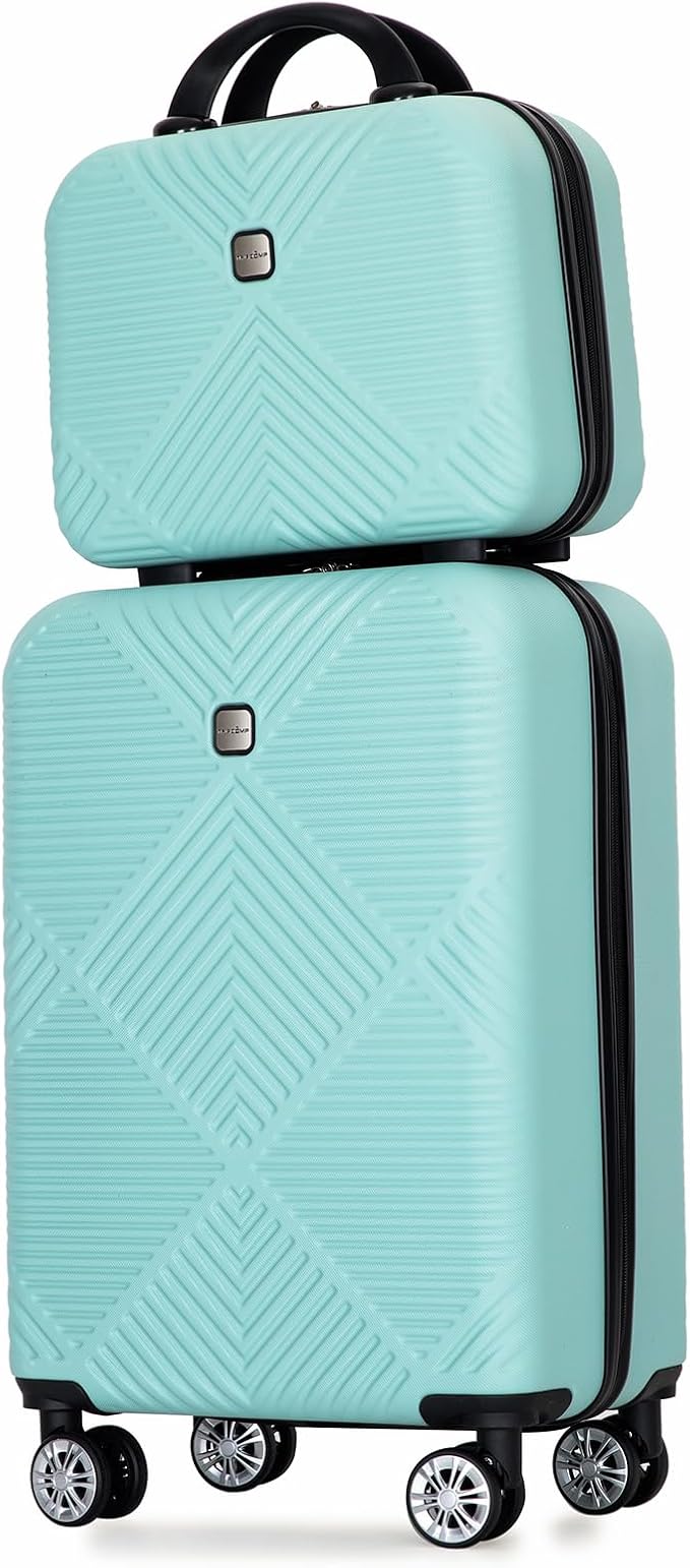 2 Piece Carry on Luggage Set, Airline Approved 20 Inch Luggage with Cosmetic Case HardShell Suitcase with Spinner Wheels, Lightweight Durable Hardside Suitcases Set, Light Blue