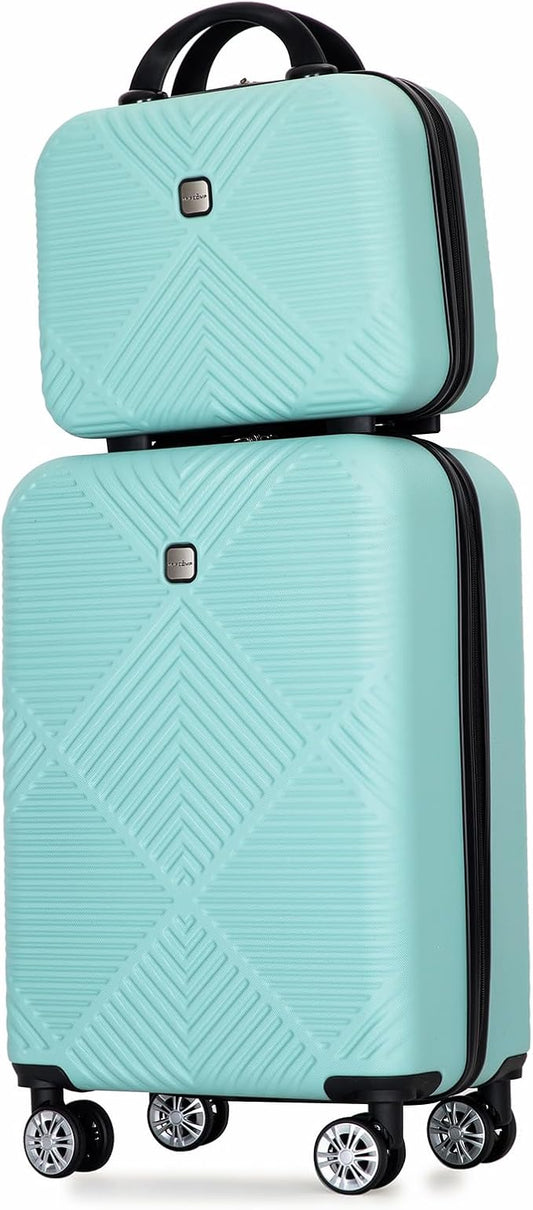 2 Piece Carry on Luggage Set, Airline Approved 20 Inch Luggage with Cosmetic Case HardShell Suitcase with Spinner Wheels, Lightweight Durable Hardside Suitcases Set, Light Blue