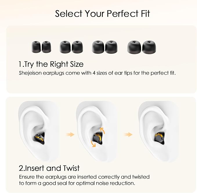 Adjustable Ear Plugs - 3 Noise Cancelling Modes for Work, Travel, Concerts & More, Reusable Hearing Protection with 4 Sizes (XS/S/M/L), Comfortable Ear Plugs for Noise Reduction, Black Gold