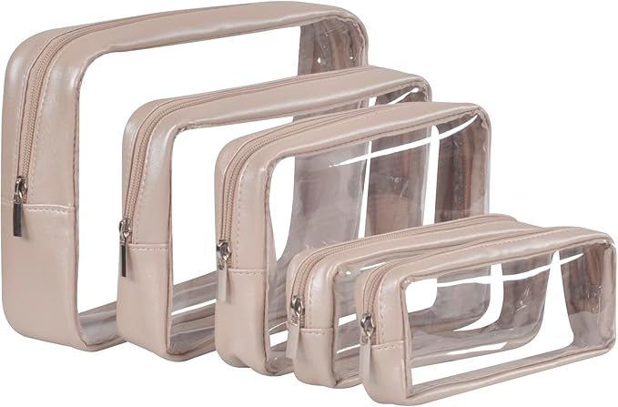 TSA Approved 5-Piece Diaper Bag Organizer Pouch Set Clear Waterproof TPU Kids Toiletry Storage Set Travel Packing Clutch Cube Bags for Baby Nursing (Pearl Grey)