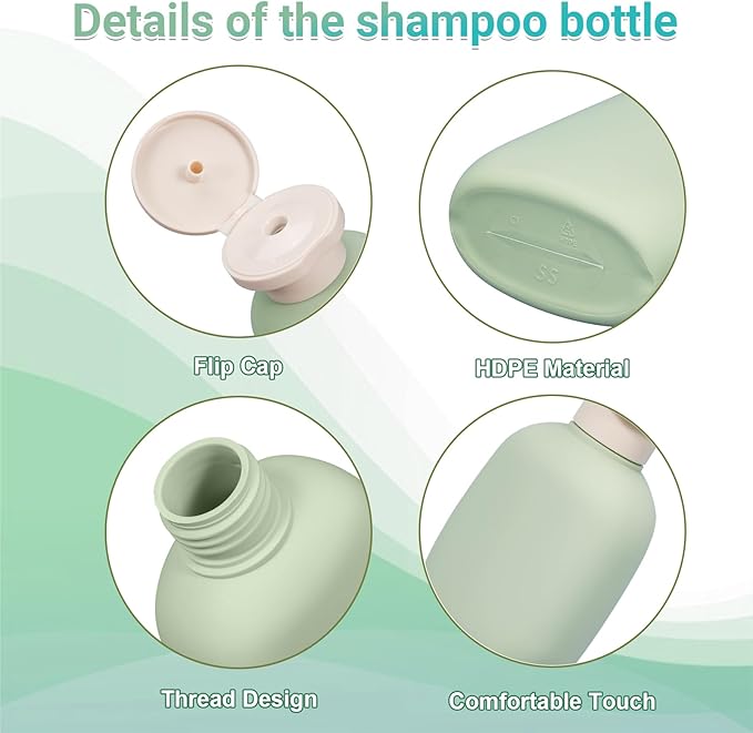 3.4 oz Small Plastic Travel Shampoo Bottles, Empty Plastic Squeeze Bottles with Flip Cap for Toiletries, Leakage-proof Travel Shampoo and Conditioner Bottles (4 pack, Green)