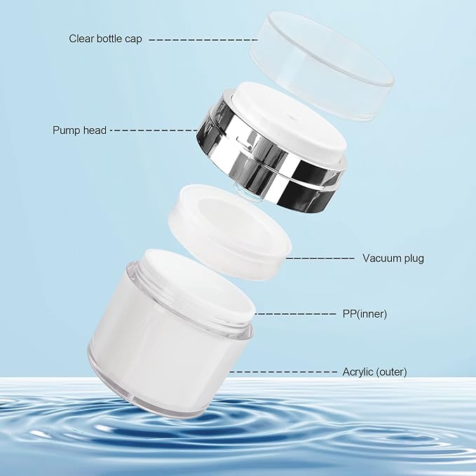 2Pack Lotion Dispenser 50ml 100ml Airless Pump Jar - 1.7Oz 3.5Oz Moisturizer Pump Bottle Skincare Travel Makeup Containers for Thick Moisturizer, Skincare