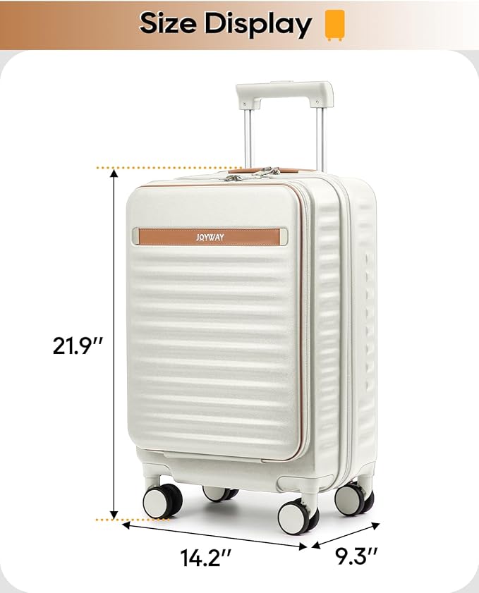 Joyway Carry on Luggage Airline Approved with Front Compartment and Cup Holder, 20 Inch Hard Shell Carry-on Suitcase with Spinner Wheels and TSA Lock for Women Men