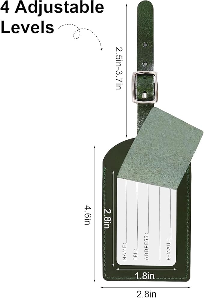 Ringsun Genuine Leather Luggage Tag for Suitcases ID Tags Bag Tags for Luggage (6 Pack, Green)