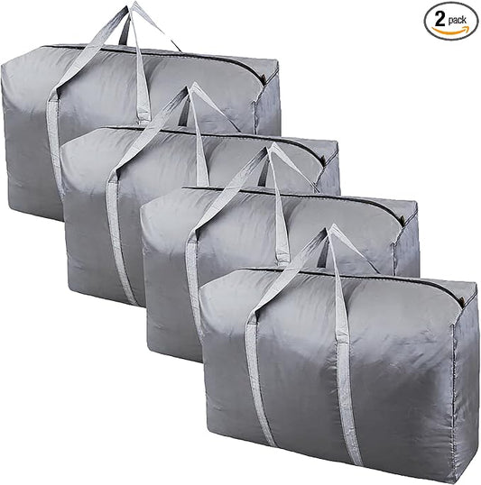 100L Extra Large Storage Bags, Big Moving Bags with Strong Zippers & Carrying Handles, Packing Bags for Moving, Storage, Travel and Camping, Storage Totes For Space Saving (Grey, 4 Pack)