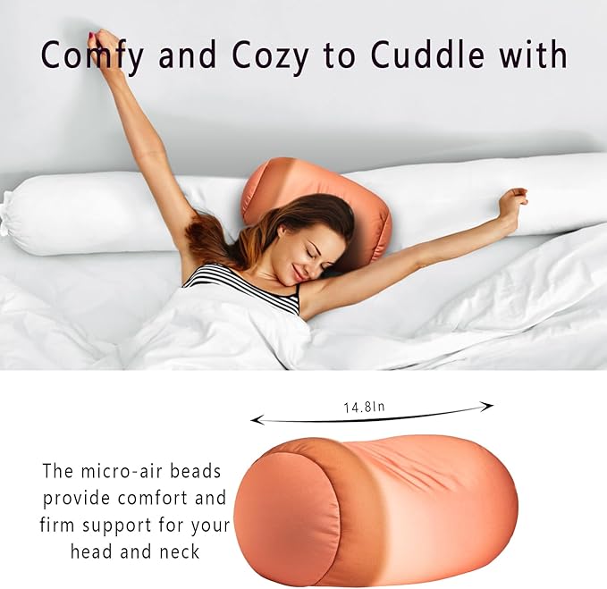 Squishy Microbead Neck Pillow, 7Inch x 12Inch Soft Travel Body Bed Pillow Bean Pillow for Kids Adult Chair Sleeping Car Seat, Fun Dormroom (Brown Colorful)