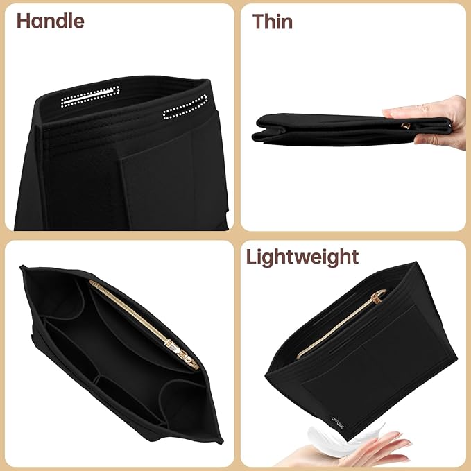 OPPOSHE Purse Organizer Insert for Longchamp Le Pliage, Premium Felt Long Champ Bag Handbag Women, Tote Organizer Insert with 9 Compartments (Medium, Black)