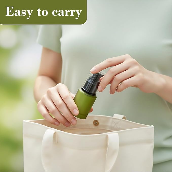 1PCS 60ML/2OZ Empty Refillable Green Frosted Glass Bottles with Pump Vial Cosmetic Dispenser Jars Storage Container Portable Travel Bottle Sample Trial Packing