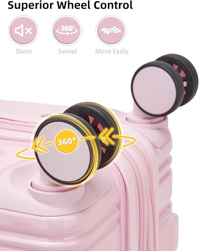LARVENDER Carry On Luggage 22x14x9 Airline Approved, 20 Inch Expandable PC+ABS Hardside Suitcase Carry On Luggage with Spinner Wheels TSA Lock for Women Men (Pink)