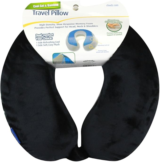 Cloudz Comfort Gel Memory Foam Travel Neck Pillow - Black