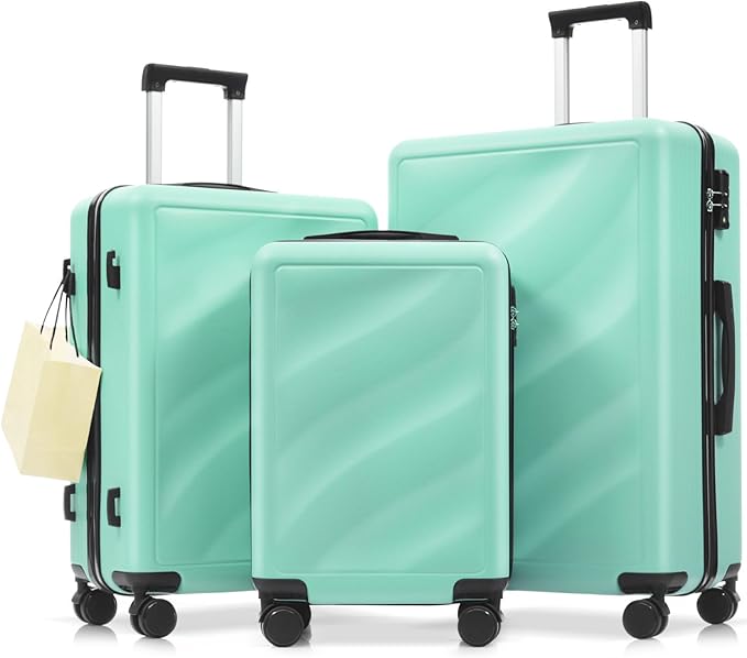 Hardshell Luggage Sets, Lightweight Wave Suitcases with Spinner Wheels, Blue/Black