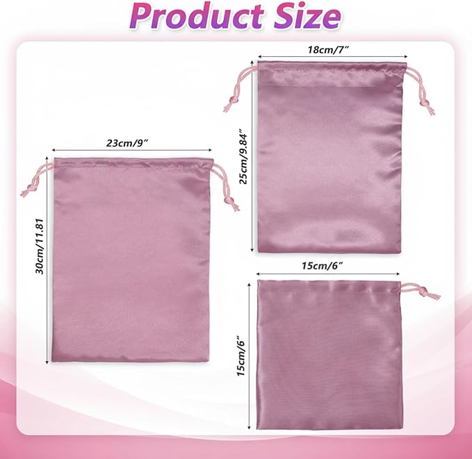 Adult Toy Storage Bags, 6 Pcs Quality Satin Silk Drawstring Pouch Adjustable Microfiber Toy Organizer Bags Gift Bag Foldable Ditty Bag for Women Men Toys Underwear Sunglasses Cosmetic (3 Sizes Purple)