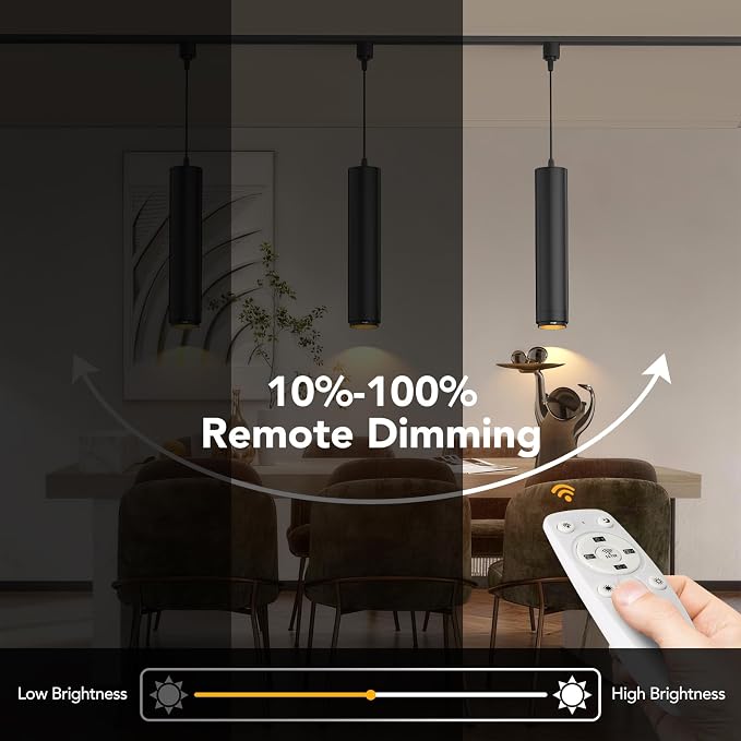 Remote Control H Track Pendant Lights, 10W Black 3 Pack | Adjustable Cord, H Type Track Lighting LED Pendants Lights Fixtures, 15°-60° Zoomable, 2700K-6000K Dimmable CRI97+ 1000LM