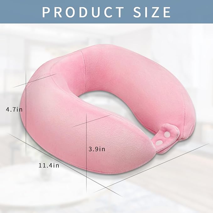 Travel Pillow Neck Pillow for Traveling Sleeping Memory Foam Neck Pillows Portable U-Shaped Neck Pillow Airplane Suitable for Camping Train Car Office Rest Pink