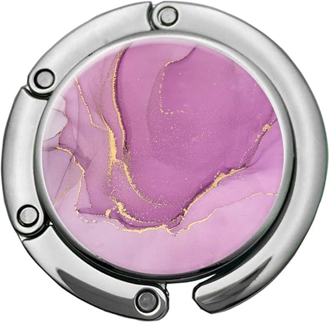 Bosketo Foldable Purse Hook Womens Bag Table Hanger Collection Desk Hooks for Purse (1pack Purple Marble Hook)