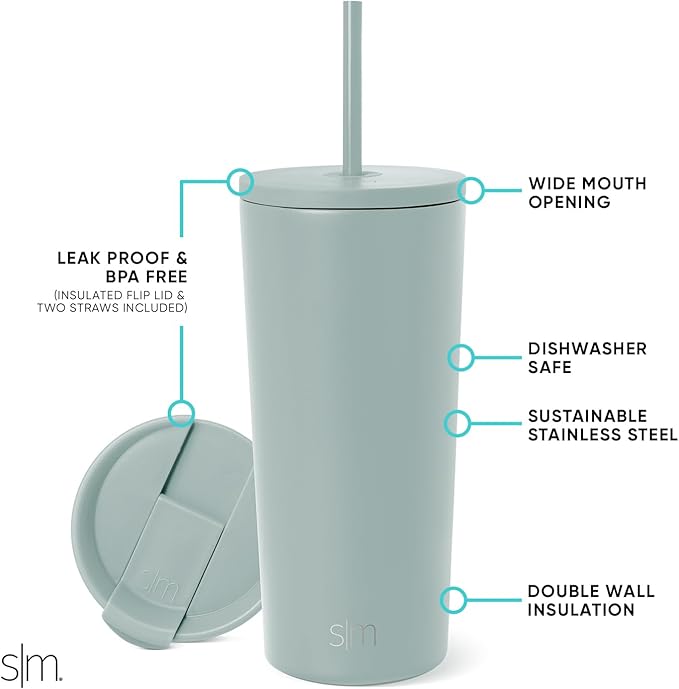 Simple Modern Classic Tumbler with Straw Lid | Insulated Iced Coffee Cup Reusable Stainless Steel Water Bottle Travel Mug | Gifts for Women Men Her Him | 20oz | Sea Glass Sage
