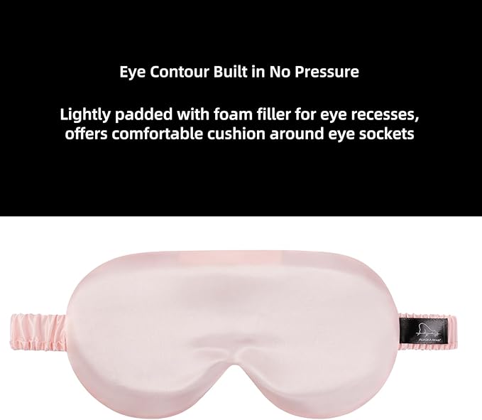 ALASKA BEAR Sleep Mask with Silk-Covered Headband for Hair Care, Silk Eye Mask Comfortable Scrunchy Band Over Ears Non-Adjustable Elastic Strap (Pink, Luxury 22 Momme)