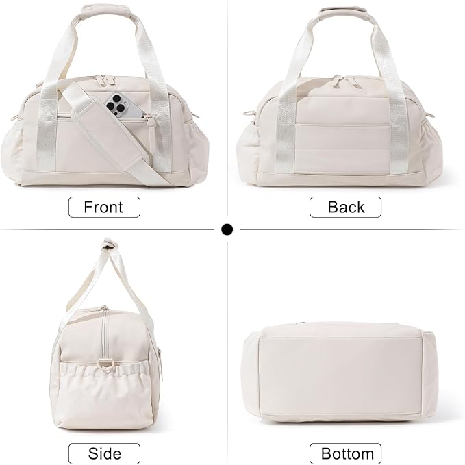Small Gym Bag for Women, Mini Crossbody Gym Duffle Bag with Wet Compartment, Carry on Gym Tote Bag for Workout Dance Sport Travel (Medium-Beige)