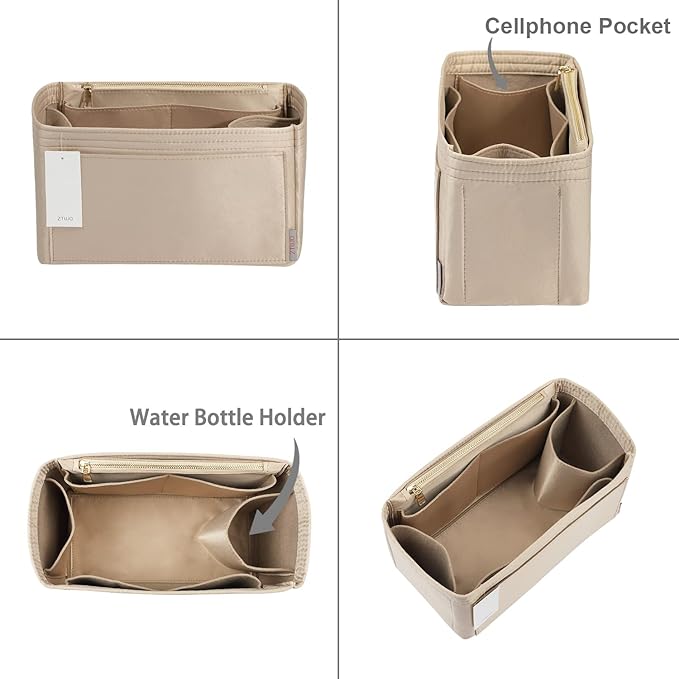 ZTUJO Purse Organizer Insert For Handbags, Silky Touching Bag Organizer Insert With Bottle Holder, Perfect for Speedy, Neverfull, Tote,ONTHEGO,Artsy,Handbag and More (Slender Large, Silky Beige)