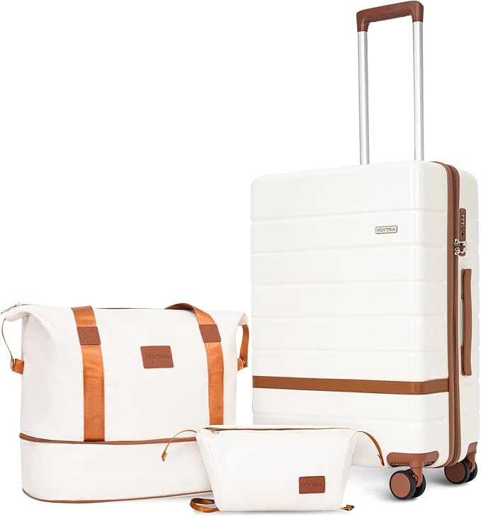 3-Piece 20 Inch Carry On Luggage Set, Durable Hardshell Spinner Wheel Suitcase with TSA Lock, Lightweight PC+ABS for Family Vacation Business Travel Airline Approved, Beige
