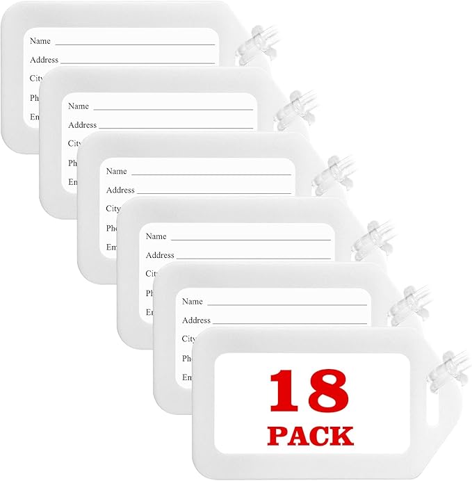 18 Pack Luggage Tag Bright Luggage Tags for Suitcases Bag Tags Name Tags for Kids Travel Accessories Must Haves by Sodsay (White)