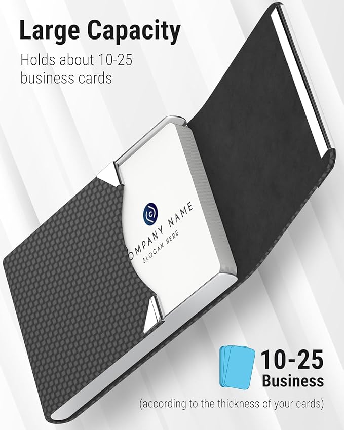 MaxGear Business Card Holder, Slim PU Leather & Stainless Steel Business Card Case for Men & Women, RFID Blocking Name Card Holder with Magnetic Closure, Black Carbon Texture