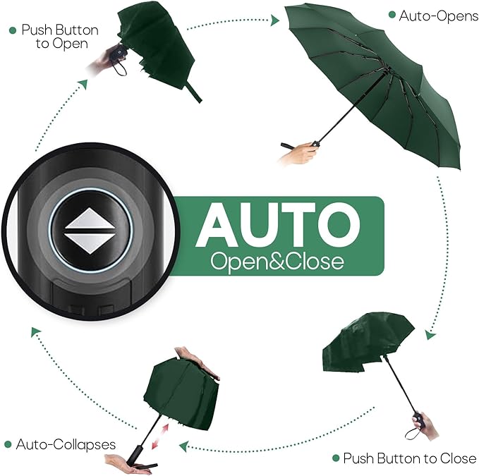 Travel Compact Umbrella, Folding Travel Umbrella for Rain and Shine Small, Windproof Automatic Open/Close, Portable Umbrellas