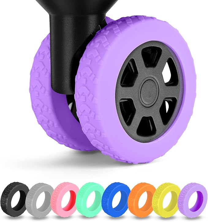 8-Piece Silicone Luggage Wheel Covers-For Dual-Row Spinner Wheels (2.0"-2.4") Diameter Only-Reduces Noise and Prevents Scratches-Designed for Wheels with a Top Clearance Greater Than 0.12"(Purple)