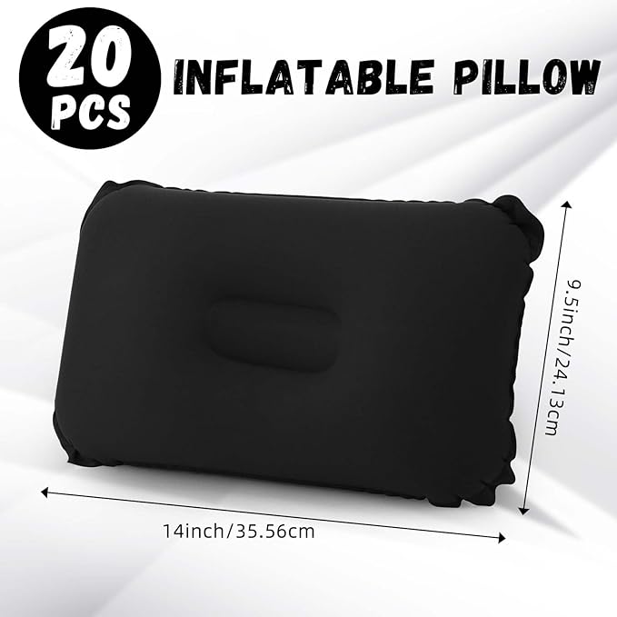 Geelin 20 Pack Inflatable Pillows for Camping Travel Beach Vacation Sand Squared Flocked Soft Fabric Backpacking Ultralight Pillows for Office Sleeping Neck Head Lumbar Support (Black)