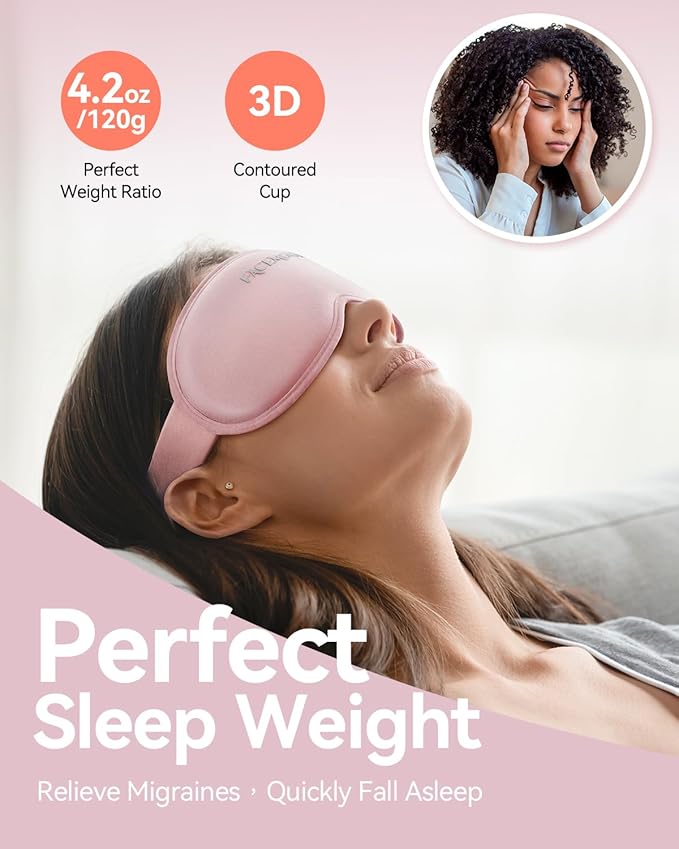Weighted Sleep Mask for Women: 3D Contoured Blackout Eye Mask for Eyelash Extensions, Zero Pressure Memory Foam Blindfold, Self-Care Relaxation Gift, Travel & Long Flight Essentials (Pink)