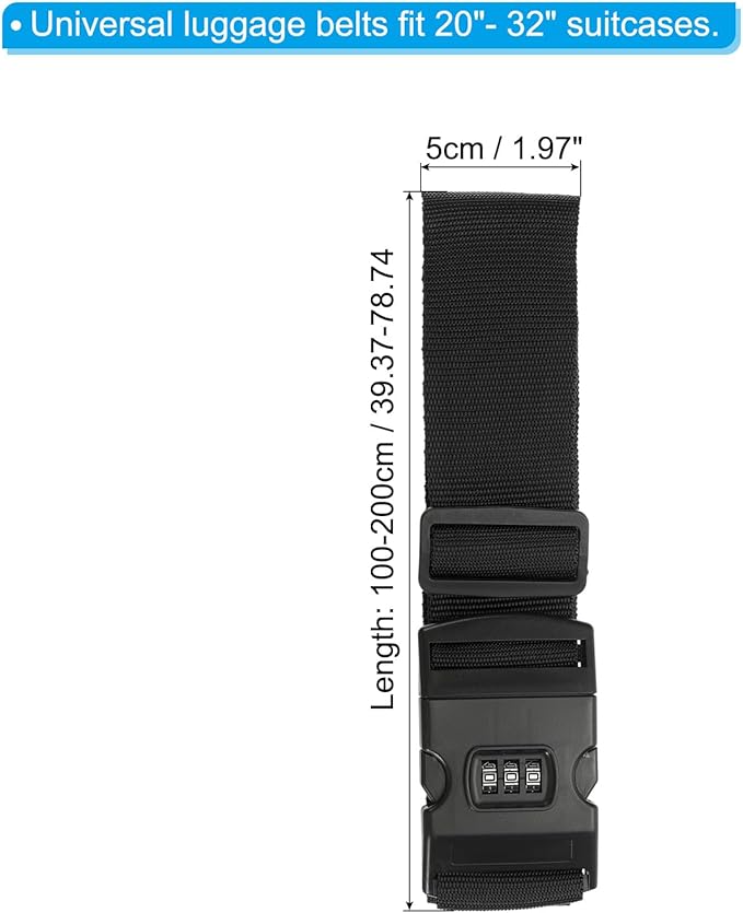 PATIKIL Luggage Straps, Suitcase Straps Adjustable Luggage Belts Strap with Combination Lock for Luggage Suitcases Travel, Black