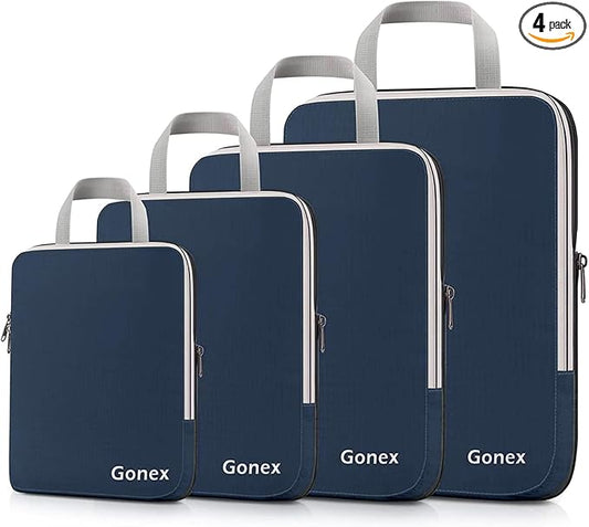 Gonex Compression Packing Cubes, 4pcs Expandable Storage Travel Luggage Bags Organizers (Purplish Blue)