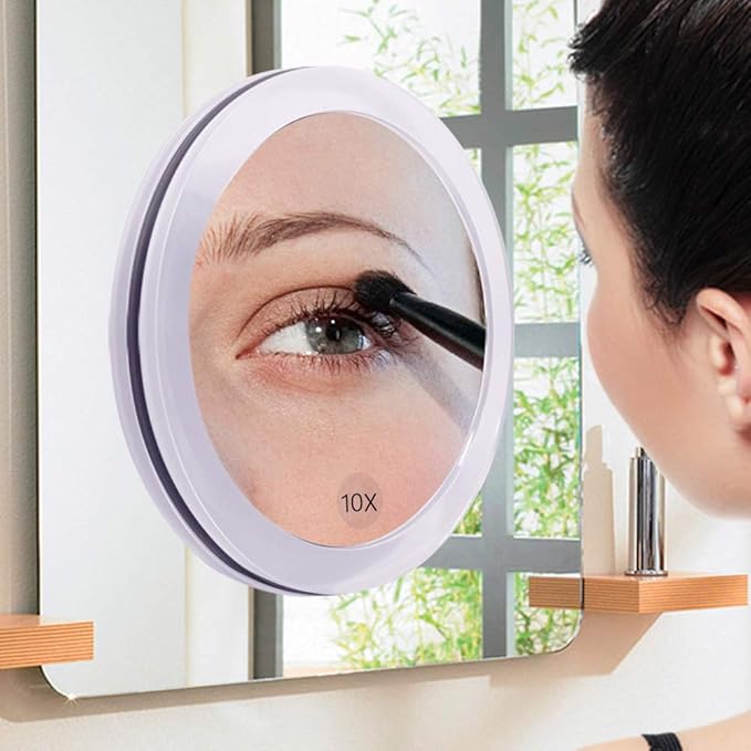 SANTOO 10X Magnifying Mirror - with 3 Mounting Suction Cups - Used for Precise Makeup - Eyebrows/Tweezing - Blackhead/Blemish Removal - Bathroom/Travel Makeup Mirror - 6 Inch Round