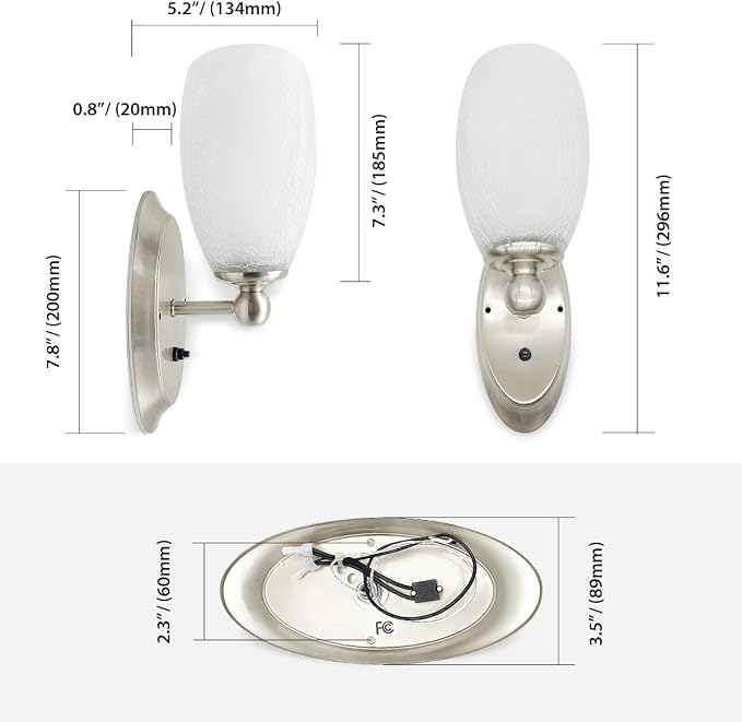 LED 12volt DC Glass Wall Lights | for RV, Trailer, 5th Wheel, Boat, Glass Wall Sconce Light Fixture for Interior Decor Lighting-with on/off Switch, warm white