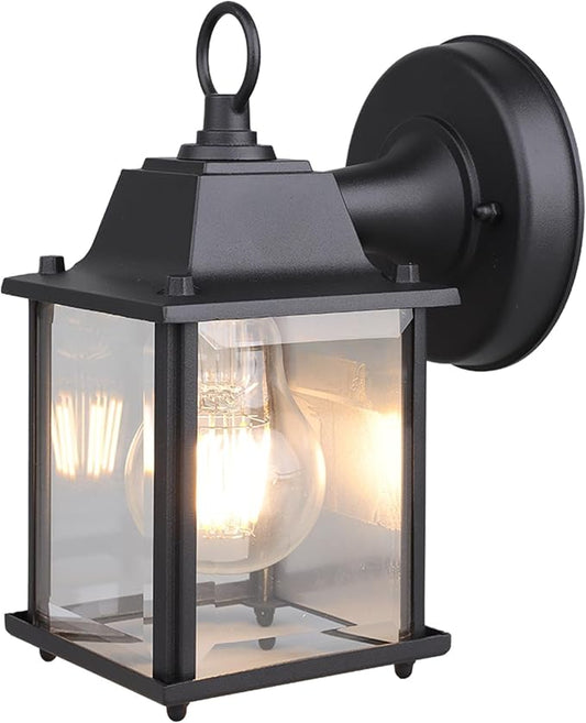 Outdoor Light Fixture, Classic Die-Cast Aluminum & Tempered Glass Porch Light for House, E26 Base (60W Max) Waterproof Wall Lantern for Front Door Garage Garden, ETL Qualified, Black, 1 Pack