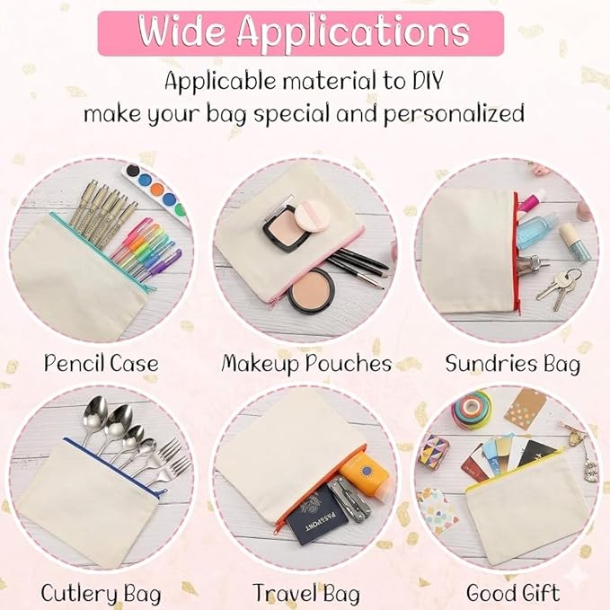 Cruleen 40 PCs Blank Canvas Zipper Pouch Bulk, Makeup Bags Bulk Pencil Pouch with Zipper–Multi-Purpose DIY Crafts Toiletry Canvas Bags Case for Sublimation, Embroidery, Stationery & Cosmetic Storage