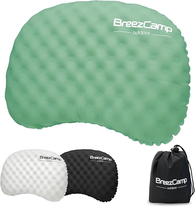 Ultralight Inflatable Camping Pillow with Soft Cover, Compact Compressible Portable Travel Air Pillow, Blow Up Camp Pillows for Outdoor Camp Sport Hiking Backpacking Travel Essential Green