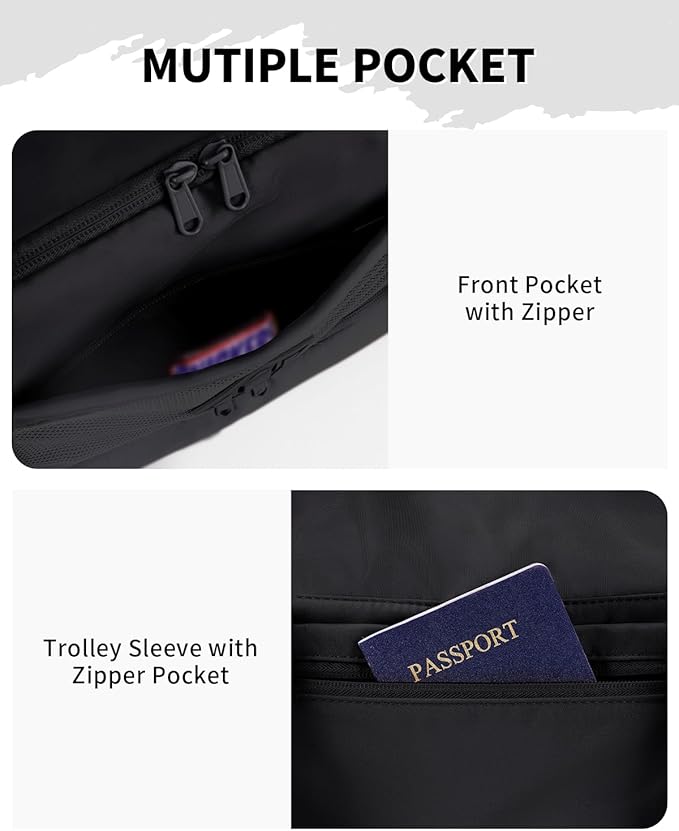 WANDF Travel Duffel Bag with Wet Pocket & Shoe Compartment, 18x14x8 Personal Item Bag with USB Charging Port, Water-Resistant Gym Weekender Overnight Carry-on for Women Men (Black)