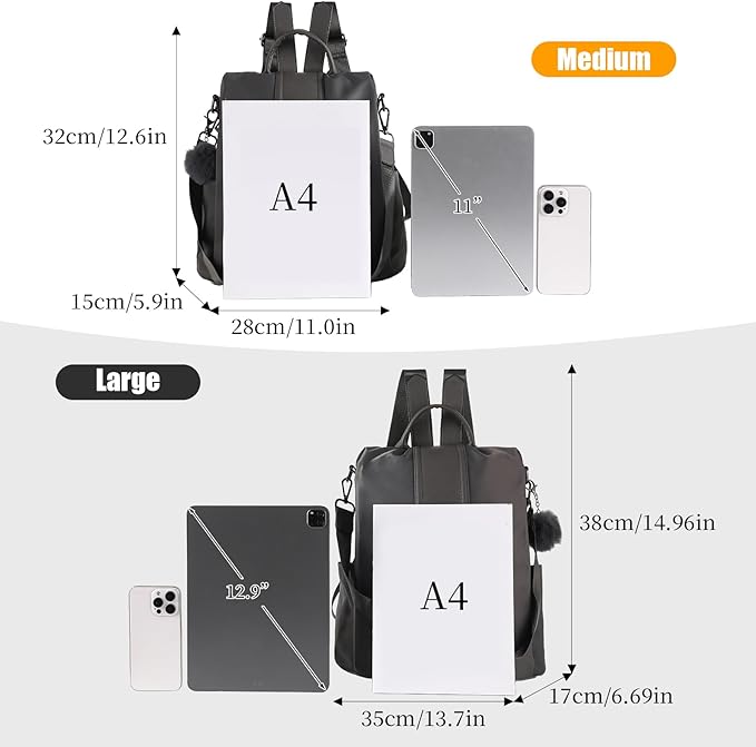 PINCNEL Women Backpack Purse Waterproof Nylon Anti-theft Rucksack Lightweight Shoulder Bag