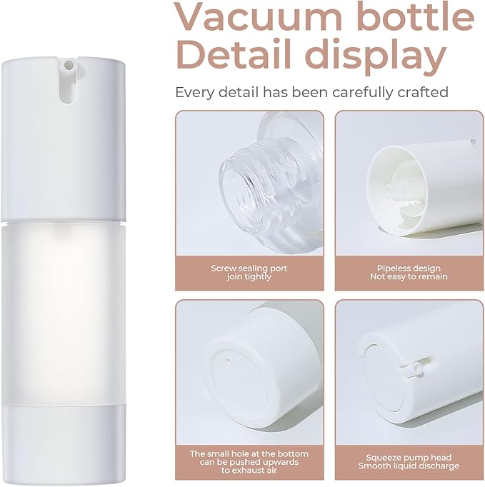 LONGWAY 3pcs Empty Refillable Airless Pump Bottle,Travel Foundation Containers,Airless Cosmetic Pump Bottle for Hand Sanitizer, Toner,Gel,Hair Oil, Lotion and Face Cream (1oz/30ml, Frosted)